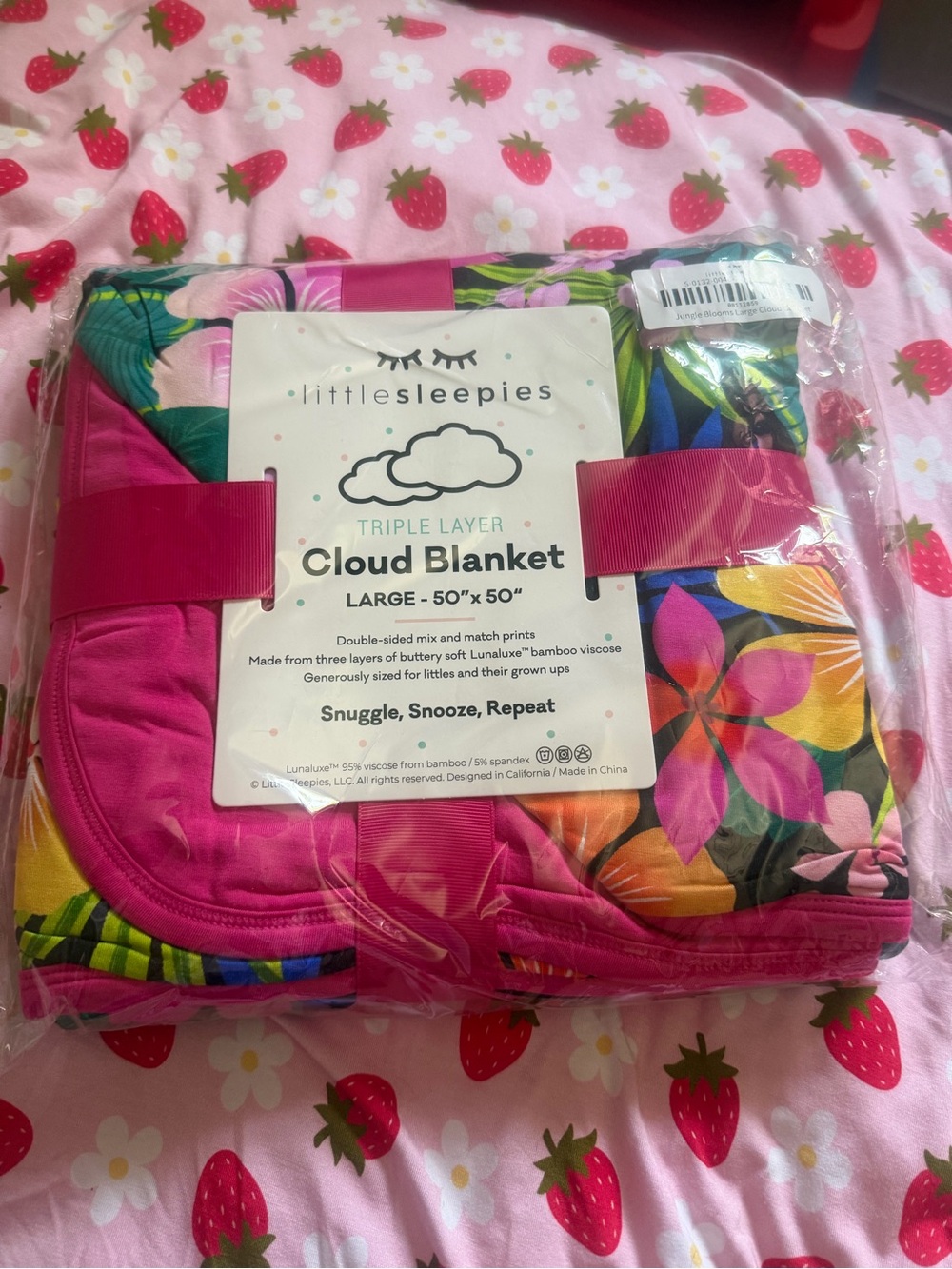 Little Sleepies Triple Layer Cloud Blanket - Bright Pink Floral & Tropical Print